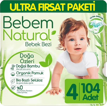 Bebem Natural Bebek Bezi Ultra Fırsat Paketi 4 Beden 104 Adet