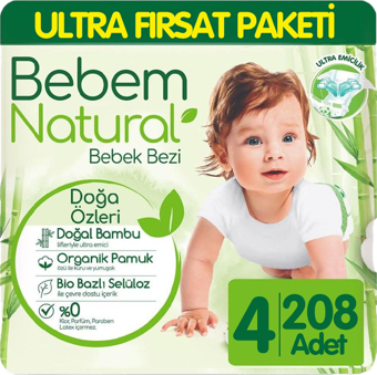 Bebem Natural Bebek Bezi Ultra Fırsat Paketi 4 Beden 104x2 208 Adet