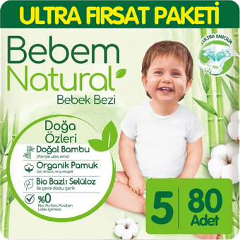 Bebem Natural Bebek Bezi Ultra Fırsat Paketi 5 Beden 80 Adet