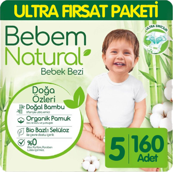 Bebem Natural Bebek Bezi Ultra Fırsat Paketi 5 Beden 80x2 160 Adet