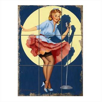 Bedeko Şarki Söyleyen Pin Up Kadın 9 Parça Puzzle Tablo