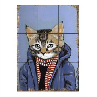 Bedeko Palto Ve Atkılı Kedi 9 Parça Puzzle Tablo