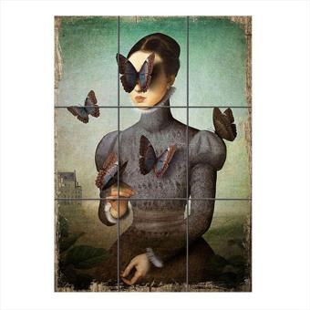 Bedeko Kelebekli Kadın Temalı Mdf 9 Parça Puzzle Tablo