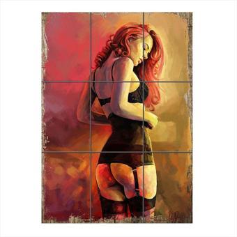 Bedeko Kızıl Saçlı Güzel Kadın 9 Parça Puzzle Tablosu