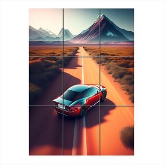 Bedeko Kırmızı Araba Temalı Mdf 9 Parça Puzzle Tablo