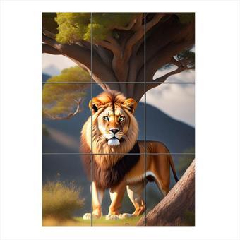 Bedeko Ormanın Kralı Aslan Temalı 9 Parça Puzzle Tablo