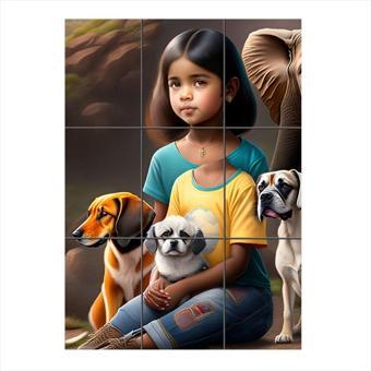 Bedeko Kız Ve Hayvanlar Temalı 9 Parça Puzzle Tablo