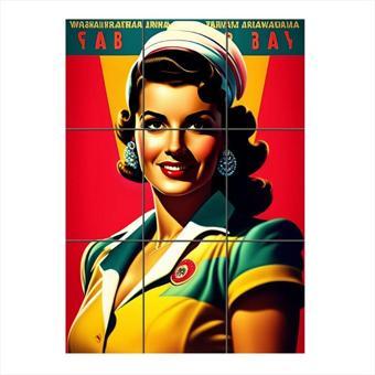 Bedeko Retro Güzel Kadın Tasarım 9 Parça Puzzle Tablo