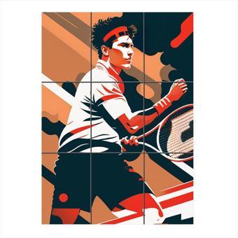 Bedeko Roger Federer Tenis Tasarımlı 9 Parça Puzzle Tablo