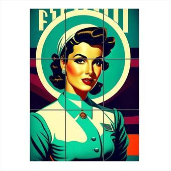 Bedeko Retro Güzel Kadın Poster Mdf 9 Parça Puzzle Tablo