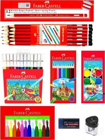 Faber-castell Mercanlı Kurşun Kalem Kırmızı Kalem Ve 12 Li Kuru Sulu Keçeli Pastel Boya