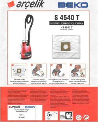 Arçelik S 4540 T Süpürge Modeli 5 Adet Toz Torbası S 4540 T