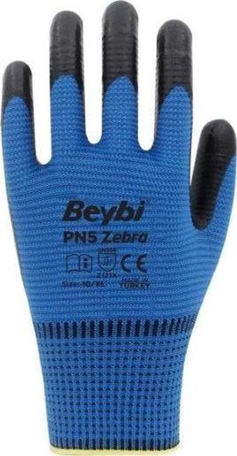 Beybi Pn5 Zebra Polyester Örme Nitril Eldiven (1 Paket: 12 Çift)