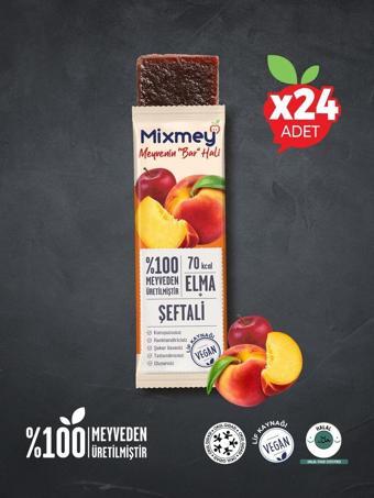 mixmey Şeftali Meyve Bar | Doğal Şeftali Tatlarıyla Enerji Veren Bar - 20Gr X 24 Adet