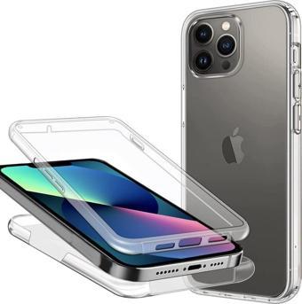 Apple iPhone 14 PRO MAX Kılıf 360 Şeffaf Ön Arka Korumalı Şeffaf Silikon