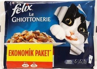 Felix Kedi Maması Sığır Etli & Tavuklu Ekonomik Paket (4X85Gr) X 12 Adet