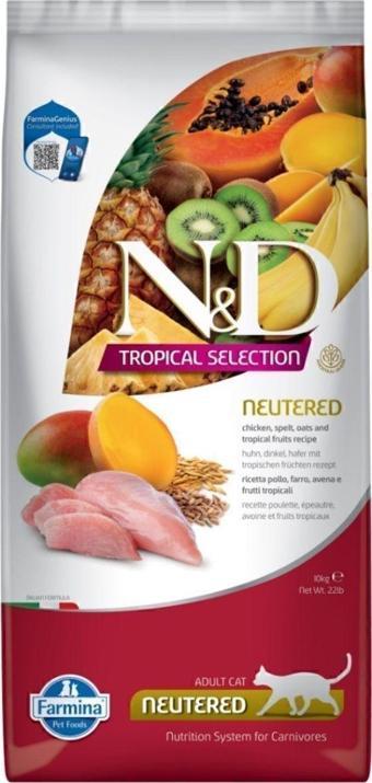 N&D Nd Tropical Selection Kısır Kedi 10Kg Tavuk Etli Tropikal Meyveli Kısırlaştırılmış Kedi Maması