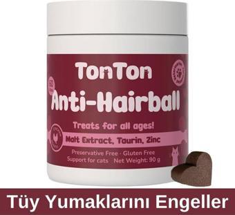 TONTON Glutensiz Anti-Hairball Malt 60 Tablet(Yumuşak&Çiğnenebilir, Biotin, Çinko, Taurin Destekli)