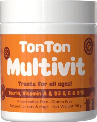 TONTON Glutensiz Multivitamin 60 Tablet (Kedi & Köpek İçin Taurin Biotin Çinko Takviyeli)