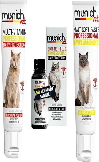 Munich Vet 3'Lü Set Multi Vitamin Macunu 100 Gr Kedi Maltı 100 Gr Kedi Biotine