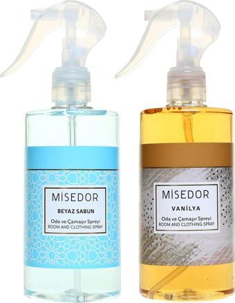 Misedor 2 Li Set Beyaz Sabun Ve Vanilya Oda Kokusu Ve Çamaşır Spreyi 330 Ml