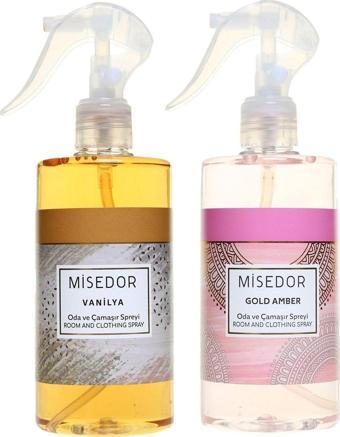 Misedor 2 Li Set Gold Amber Ve Vanilya Oda Kokusu Ve Çamaşır Spreyi 330 Ml