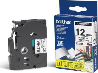 Brother TZE-231 12 mm Beyaz Üzeri Siyah Laminasyonlu Etiket