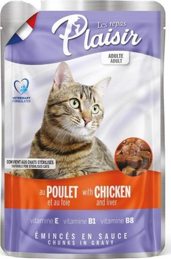 Plaisir 100Gr  Pouch Chicken and Liver Tavuk Etli Ciğerli 1Adet Kedi Maması