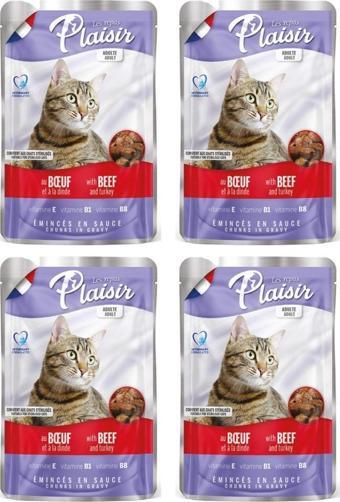 Plaisir 100Gr Pouch Beef and Dinde Sığır Hindi Etli 4Adet Kedi Maması