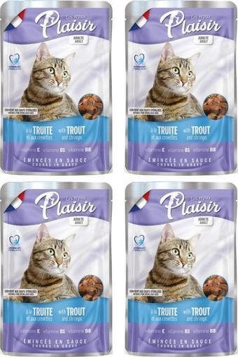 Plaisir Pouch 100Gr Alabalık Karides Etli 4Adet Kedi Maması