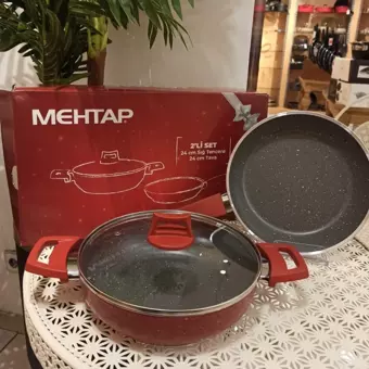 Mehtap Forge Granit Karnıyarık Tencere 24 + Tava 24 Set Kırmızı