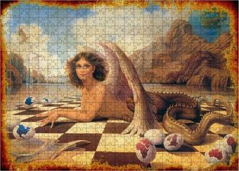 Tablomega Ahşap Mdf Puzzle Yapboz Soyut Kadın Ve Sfenks 500 Parça 50*70 Cm