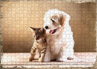 Bedeko Ahşap Mdf Puzzle Yapboz Yavru Kedi Ve Köpek 500 Parça 50*70 Cm