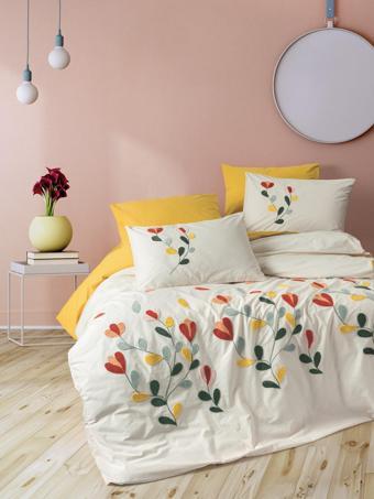 Cotton Box Puff Nakışlı Çift Kişilik Nevresim Takımı Nella Hardal