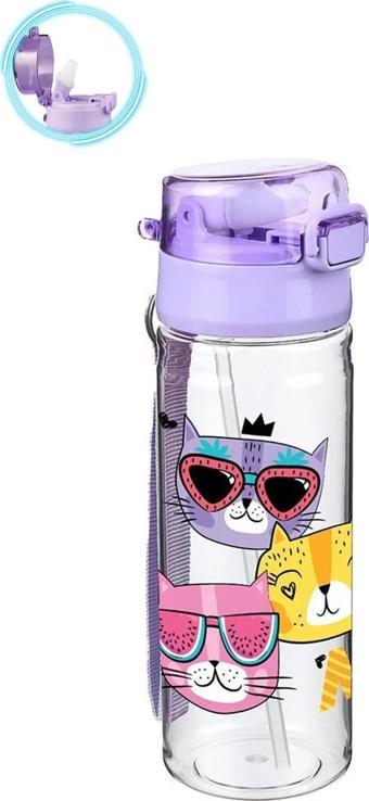 Meow Suluk 500 Ml - Çocuk Suluk, Matara, Pipetli Suluk, Askılı Suluk Kedili Suluk Miyav Suluk