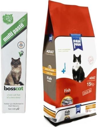 Paw Paw Balıklı Yetişkin Kedi Maması 15 kg + Multi Vitaminli Malt