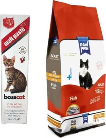 Paw Paw Balıklı Yetişkin Kedi Maması 15 kg + Tüy Önleyici Malt