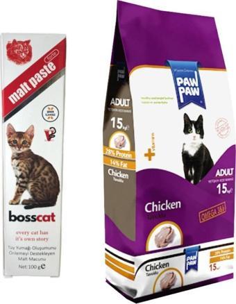 Paw Paw Tavuklu Yetişkin Kedi Maması 15 kg + Tüy Önleyici Malt Macunu