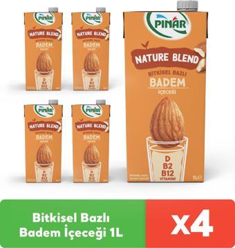 Pınar Nature Blend Bitkisel Bazlı Badem İçeceği 1 L Vegan Laktozsuz x 4 Adet