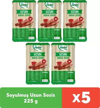 Pınar Soyulmuş Dana Uzun Sosis 225 g x 5 adet