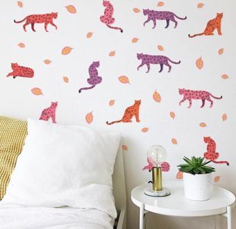 Leoparlar ve Yapraklar Duvar Sticker