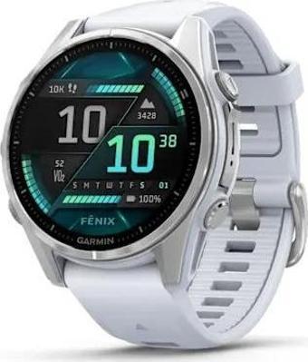 Garmin Fenix 8 - 43 mm AMOLED Gümüş Beyaz Taşlı Silikon Kayışlı