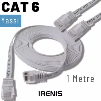 IRENIS 1 Metre CAT6 Kablo Yassı Ethernet Network Lan Ağ İnternet Kablosu, Beyaz