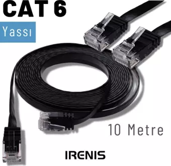 IRENIS 10 Metre CAT6 Kablo Yassı Ethernet Network Lan Ağ İnternet Kablosu