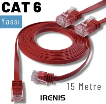 IRENIS 15 Metre CAT6 Kablo Yassı Ethernet Network Lan Ağ İnternet Kablosu