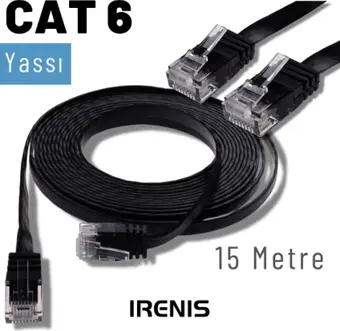 IRENIS 15 Metre CAT6 Kablo Yassı Ethernet Network Lan Ağ İnternet Kablosu