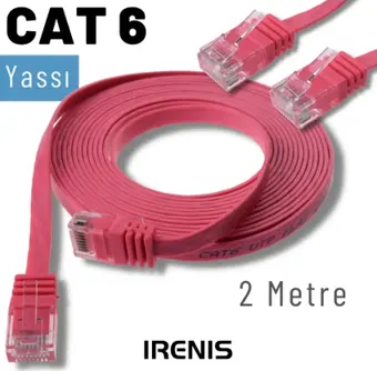 IRENIS 2 Metre CAT6 Kablo Yassı Ethernet Network Lan Ağ İnternet Kablosu