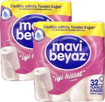 Mavi Beyaz 32 li Tuvalet Kağıdı 2 Katlı x 2 Adet (64 Rulo)