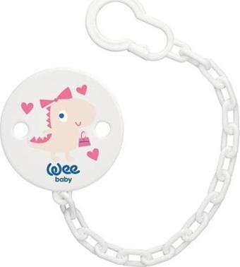 Wee Baby 901 Desenli Emzik Askısı Dinozor beyaz üzei pembe kalp fiyonk