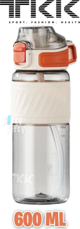 TKK 600 ML Çift Kullanım Pipetli/Rahat içim Bpa İçermeyen Taşıma Kulplu Tritan Su Matarası FFTKK1025-600ML